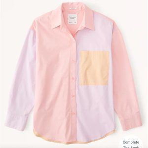 Abercrombie & Fitch - Oversized Poplin Colorblock Button-Up Shirt